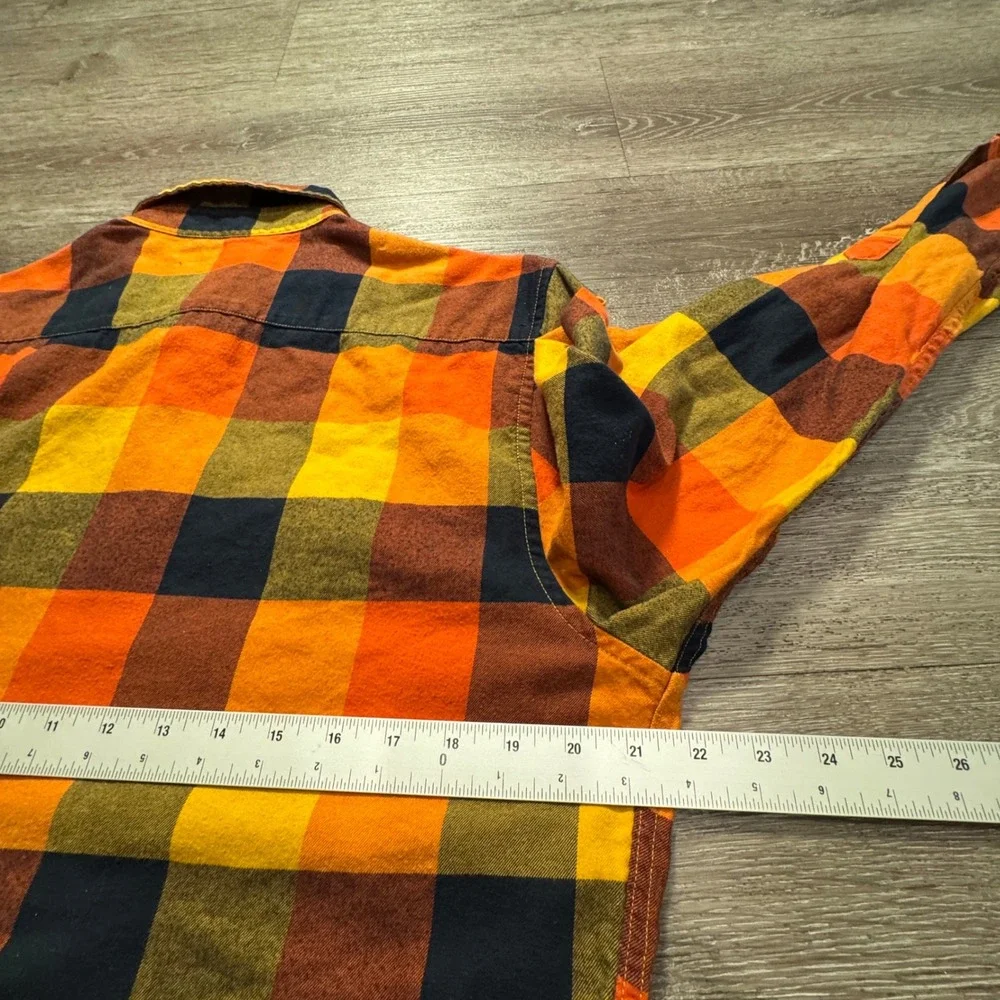Banana Republic Shirt Men L Orange Plaid Cotton Ultra Soft Flannel Untucked Slim